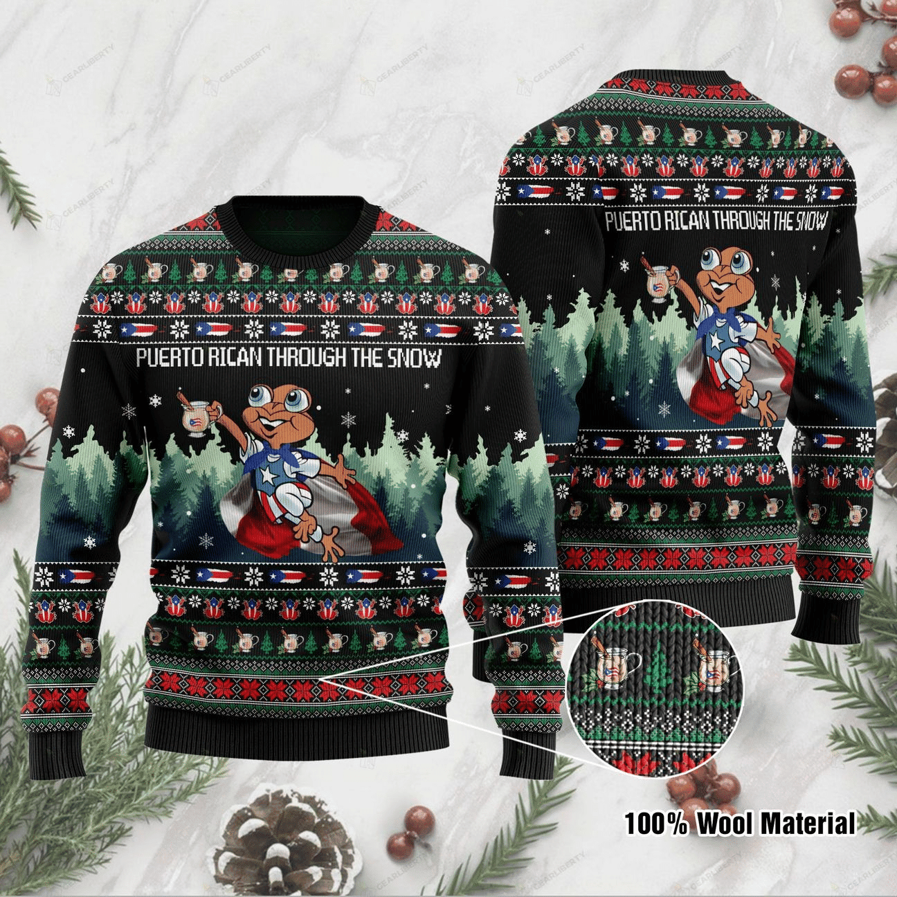 Puerto Rican Ugly Christmas Sweater Adult 3D Funny Matching for family