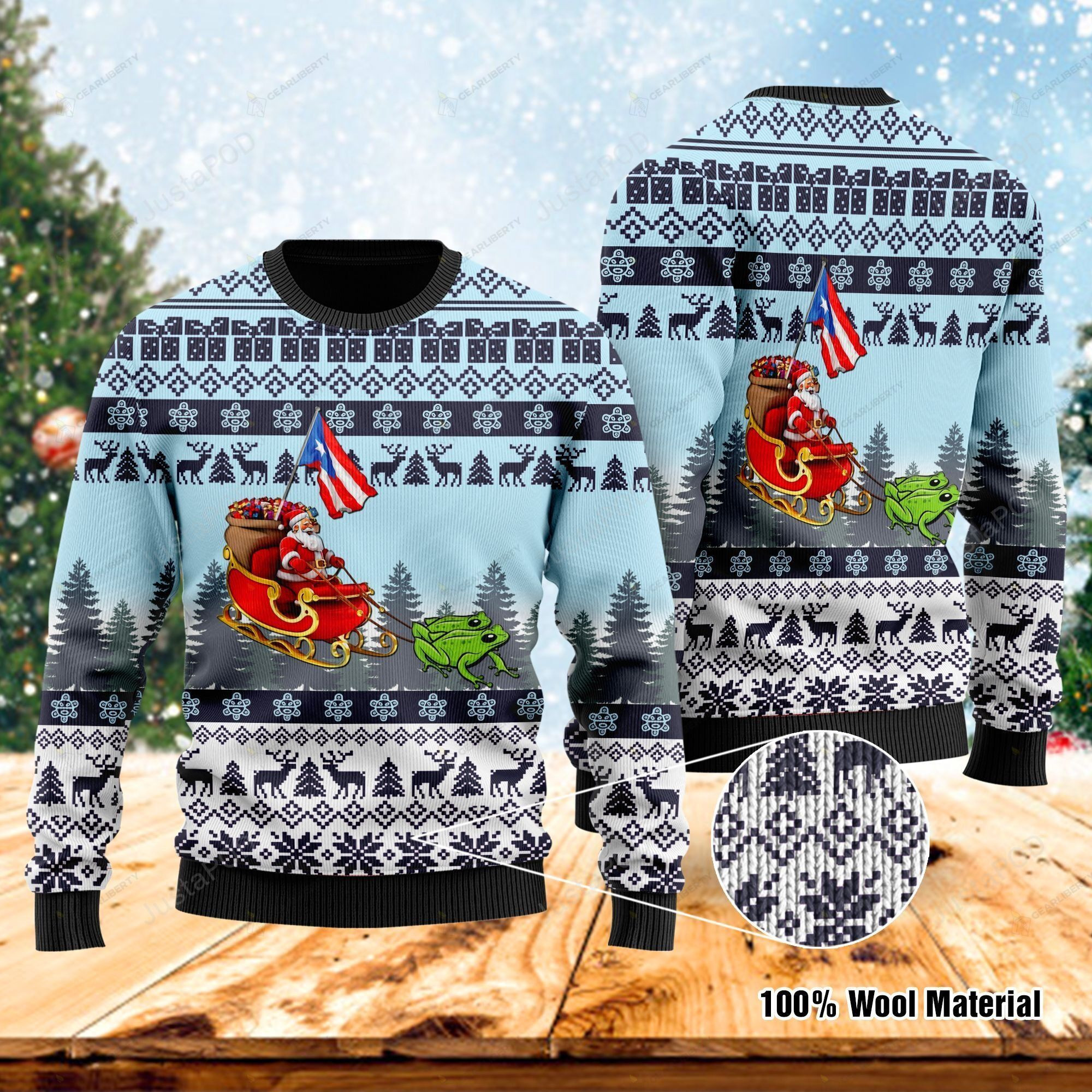 Puerto Rico Santa Claus With Coqui Frog Ugly Christmas Sweater Adult 3D Funny Matching for family