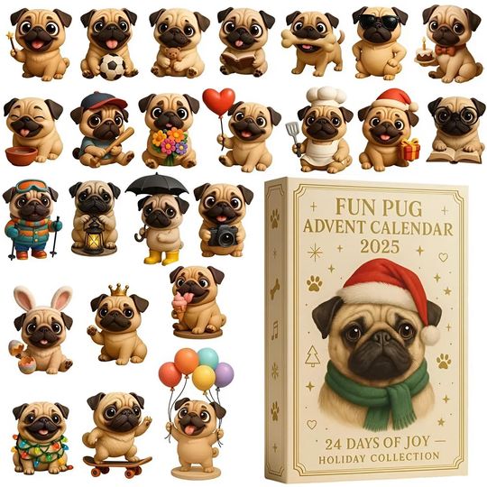 Pug Advent Calendar 2025, 24 Day Pug Dog Figurines : Vintage Christmas Ornament Countdown - Image 11