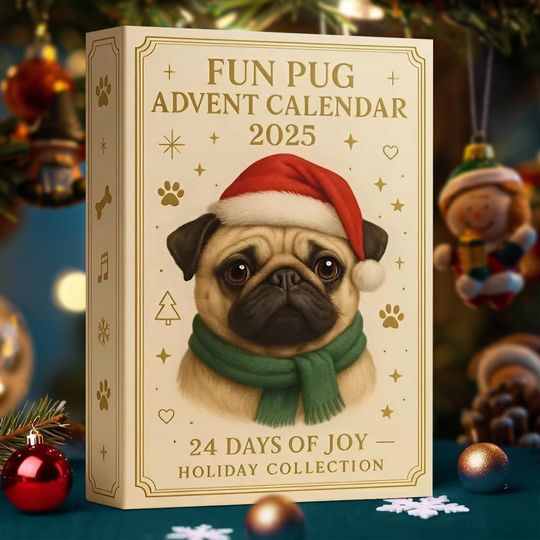 Pug Advent Calendar 2025, 24 Day Pug Dog Figurines : Vintage Christmas Ornament Countdown - Image 14