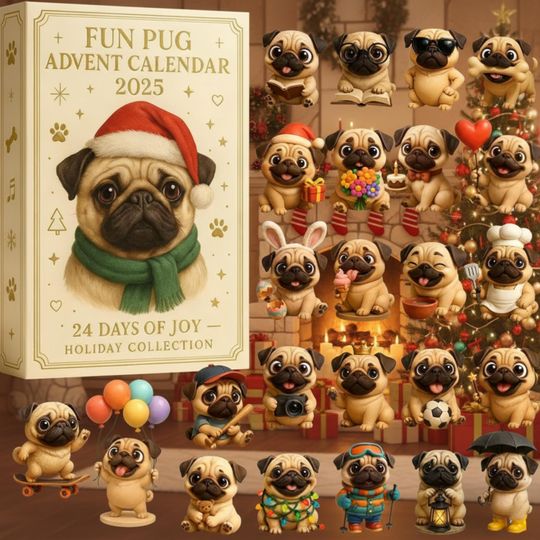 Pug Advent Calendar 2025 24 Days of Dog Figurines, Xmas Countdown Surprises Cute Holiday Gift for Dog Lovers - Image 7