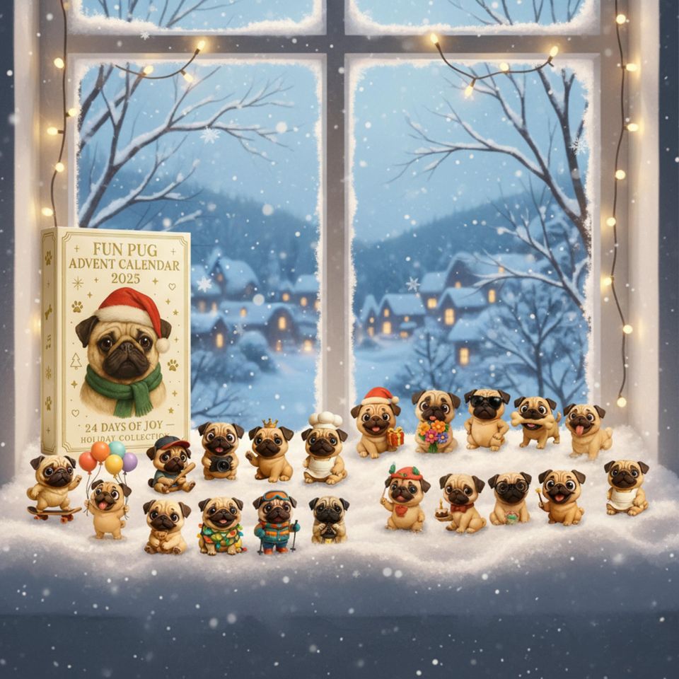 Pug Advent Calendar 2025 24 Days of Dog Figurines, Xmas Countdown Surprises Cute Holiday Gift for Dog Lovers - Image 2