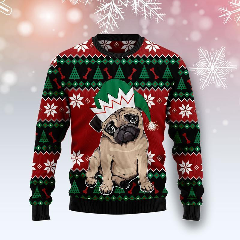 Pug Cute Ugly Christmas Sweater Adult 3D Funny Matching for family