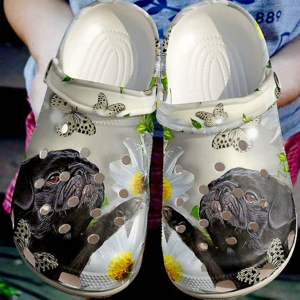 Pug Daisy Butterfly102 Gift For Lover Rubber clog Shoes Comfy Footwear