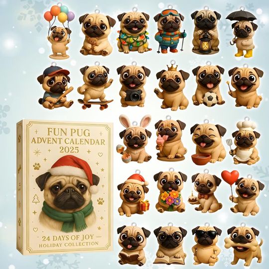 Pug Dog Advent Calendar 2025 2D Acrylic Gift, 24 Pcs Cute Pug Figures, Christmas Countdown Calendar, Unique Holiday Gift, Xmas Decor - Image 8