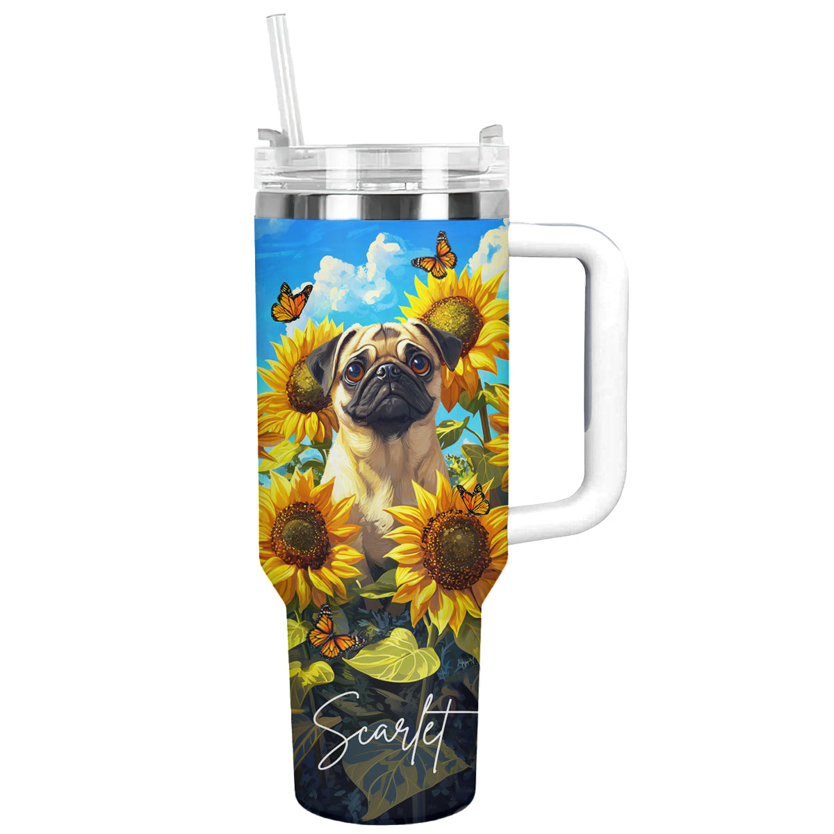 Pug Dog And Sunflower Custom Stanley Cup 40 oz 30 oz Tumbler With HandleTVC2301291