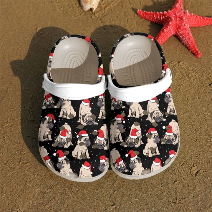 Pug Dog Santa Hat Christmas Crocband Clog Shoes For Men Women