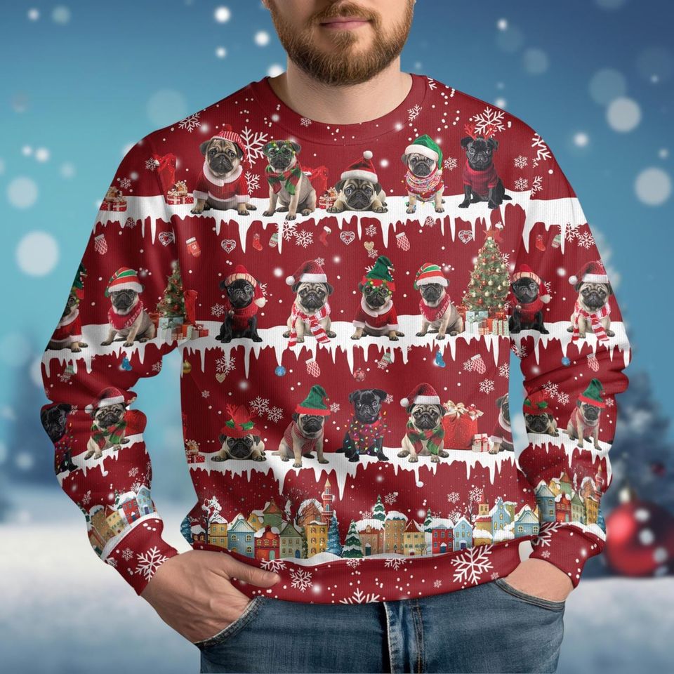 Pug Dog Ugly Christmas Sweater, Pet Lover Xmas Sweatshirt,