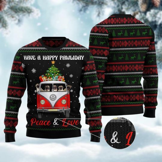 Pug Dogs Carrying Gift Christmas On The Red Car Ugly Christmas Sweater - Image 6