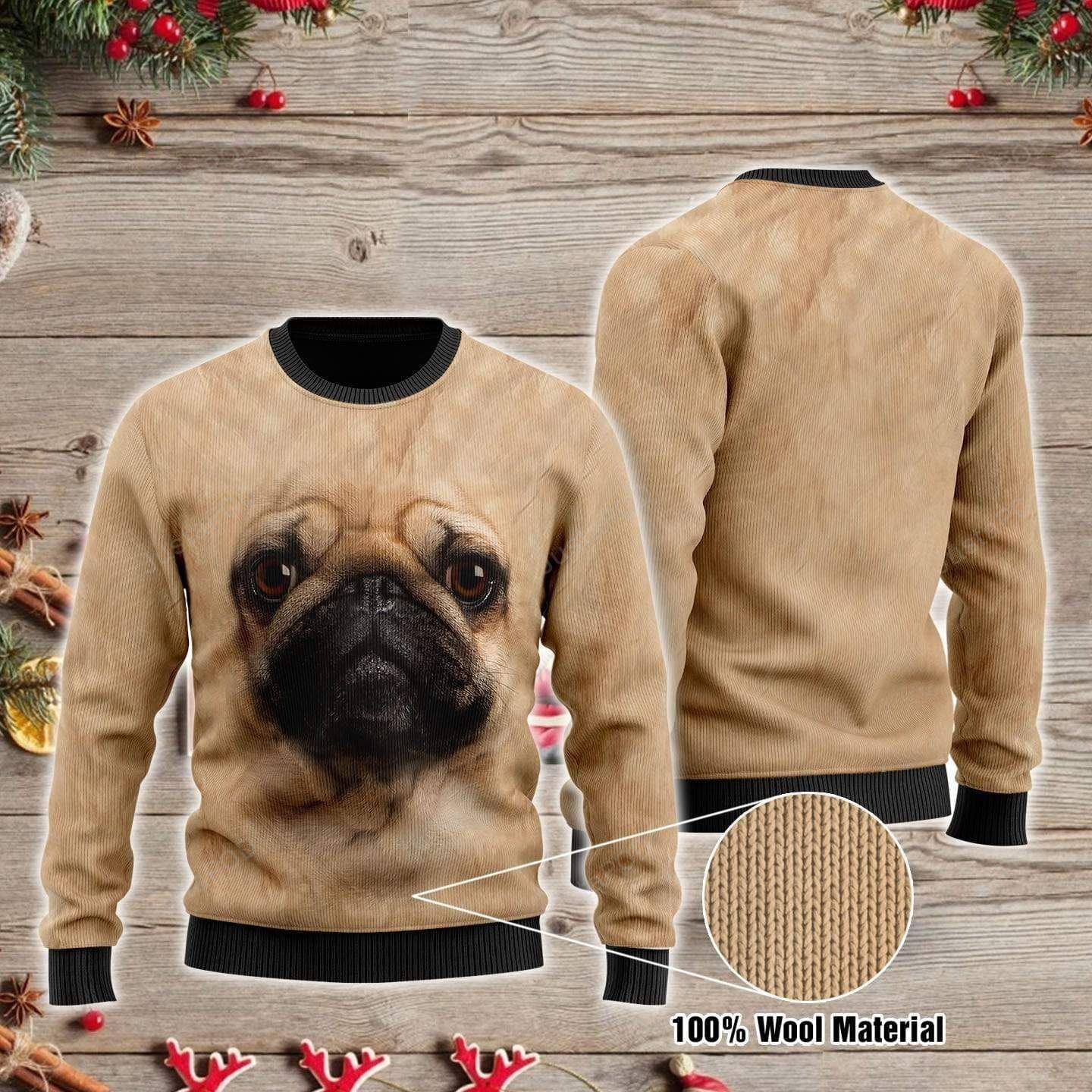Pug Face Ugly Christmas Sweater Adult 3D Funny Matching for family
