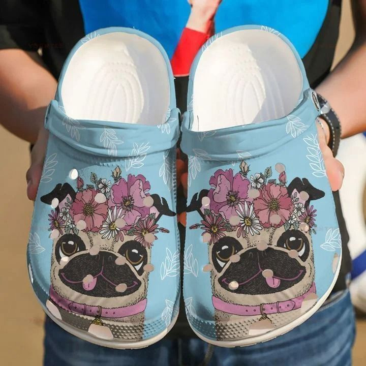 Pug Love Flower 3 Gift For Lover Rubber clog Shoes Comfy Footwear
