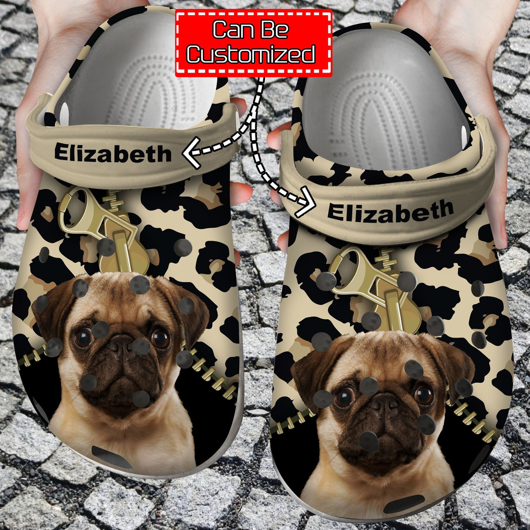 Pug Lovers Personalized Clogs Shoes With Leopard Pattern Dog
