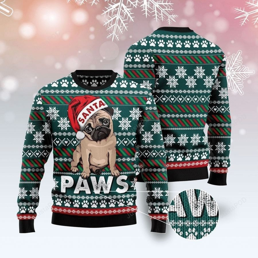 Pug Santa Paw Cute Ugly Christmas Sweater Adult 3D Funny Matching for family