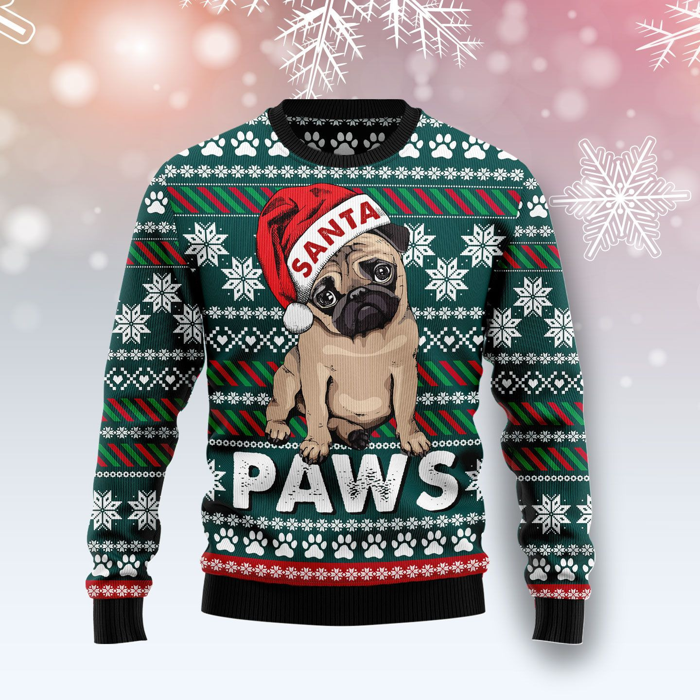 Pug Santa Paws Ugly Christmas Sweater Adult 3D Funny Matching for family