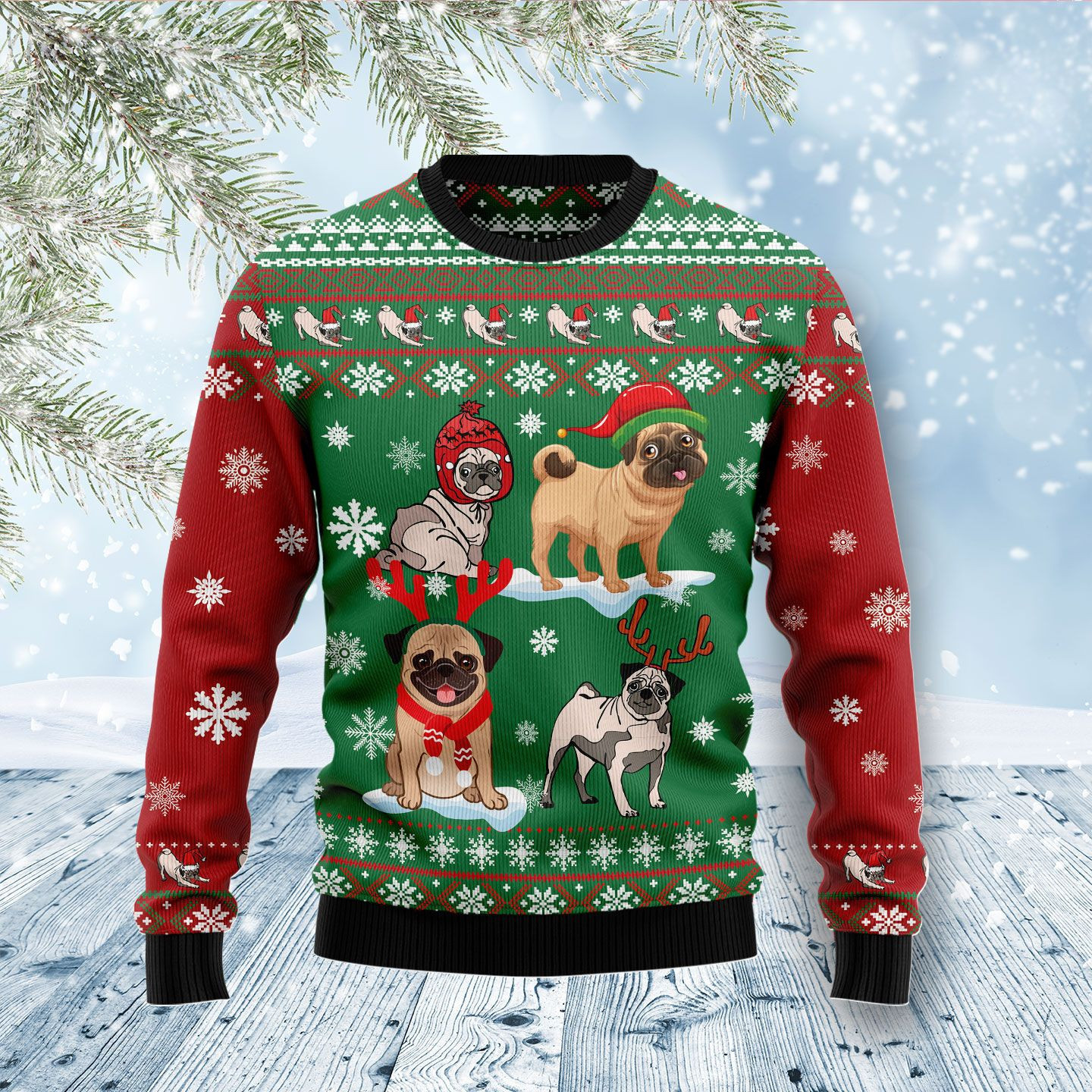 Pug Snow Day Ugly Christmas Sweater Adult 3D Funny Matching for family