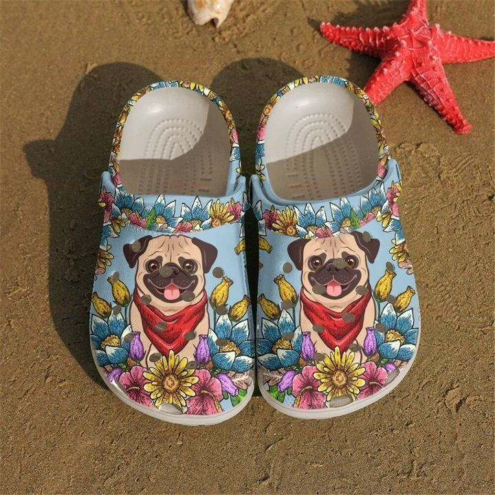 Pug With Flower Gift For Lover Rubber clog Shoes Comfy Footwear