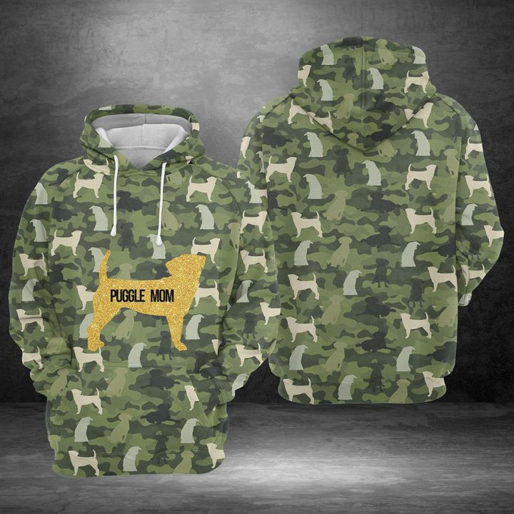 Puggle Mom Camo 3D All Over Print Hoodie, Zip Hoodie