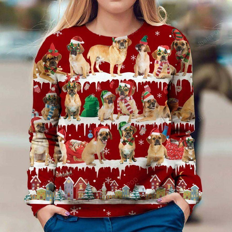 Puggle Ugly Christmas Sweater Adult 3D Funny Matching for family