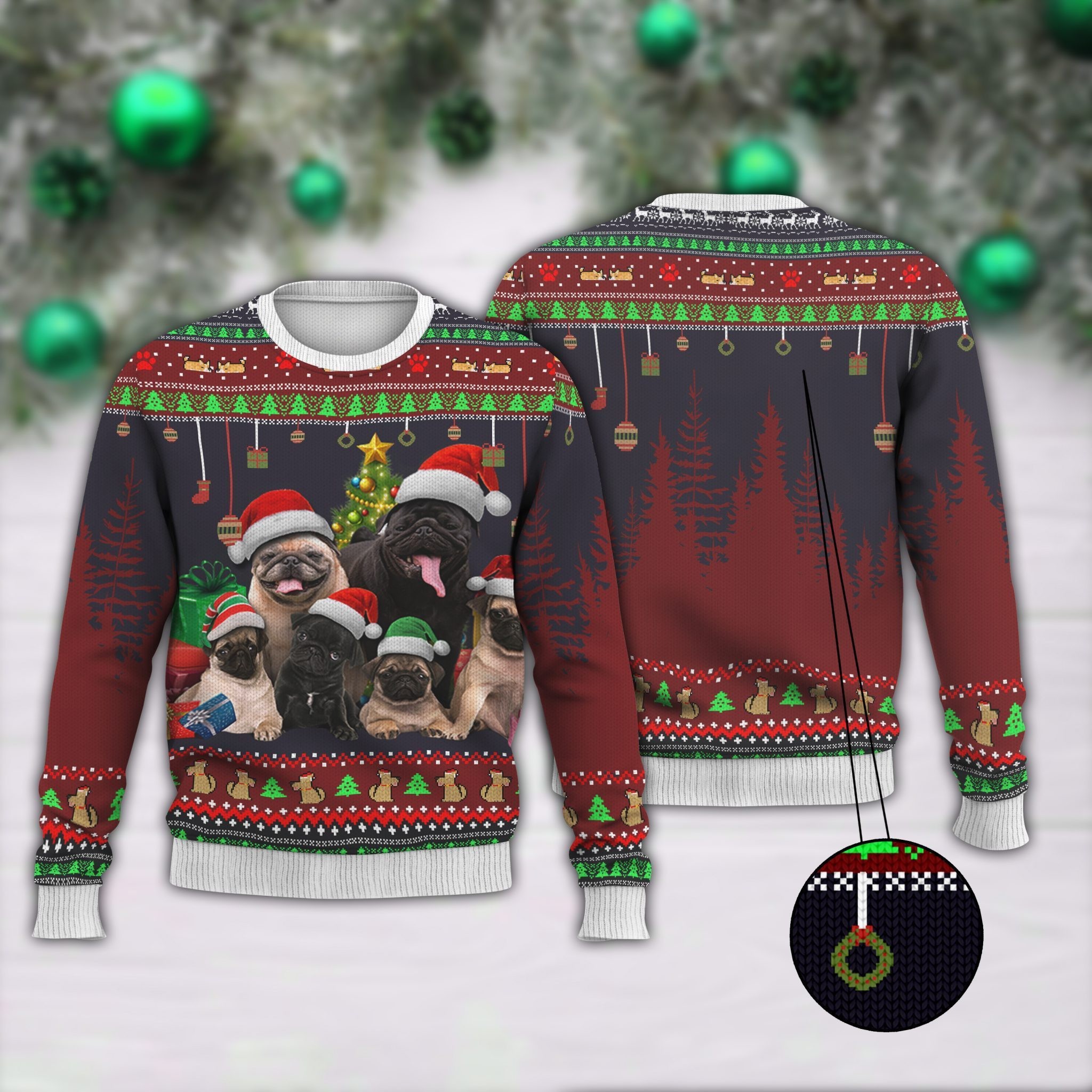 Pugs Ugly Christmas Sweater Adult 3D Funny Matching for family