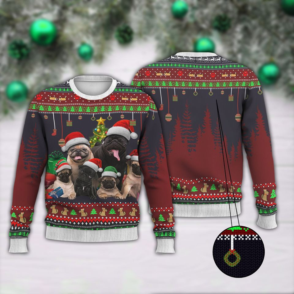 Pugs Vintage Ugly Christmas Sweater Mens Womens Pug Lover Christmas 2024 Presents For Him Her - Image 2