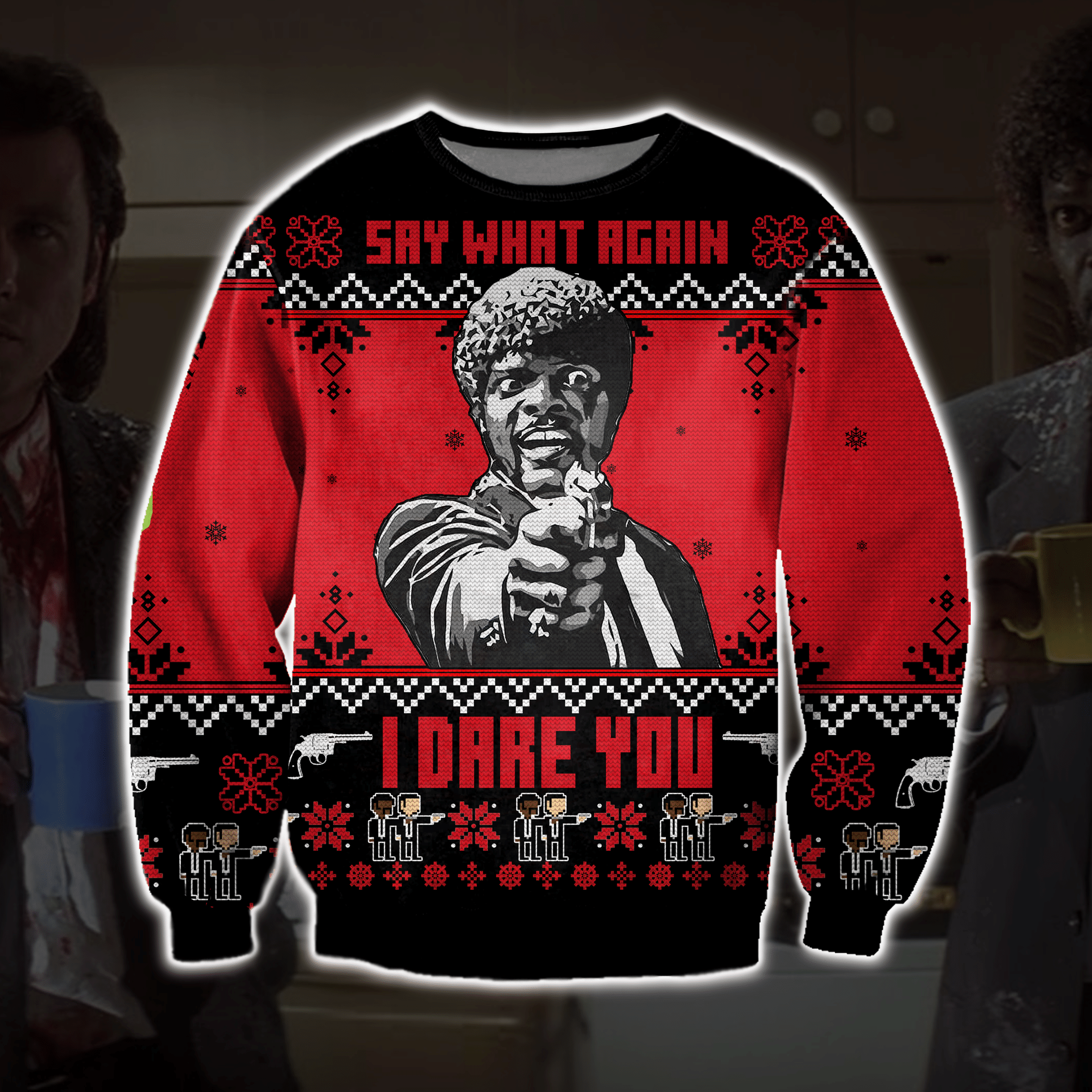 Pulp Fiction 3D Print Ugly Christmas Sweater Adult 3D Funny Matching for family