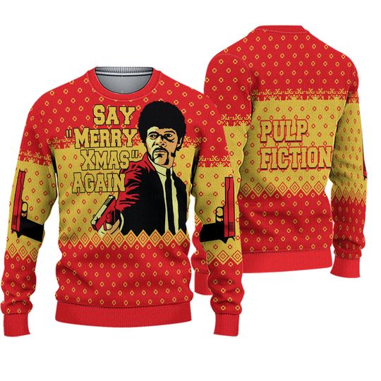 Pulp Fiction ChristmasSweater, Jules Winnfield Say What Again Ugly Sweater - Image 2