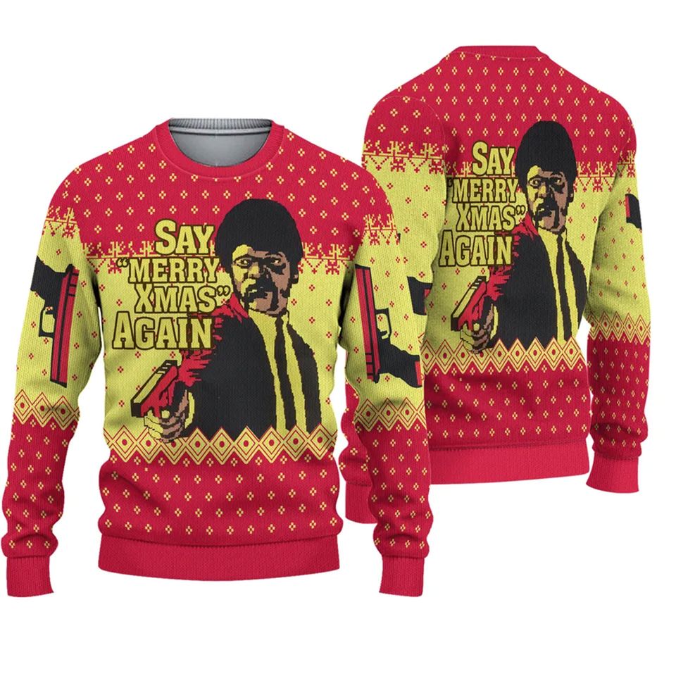 Pulp Fiction Say Merry Xmas Again Ugly Knitted Christmas Sweater