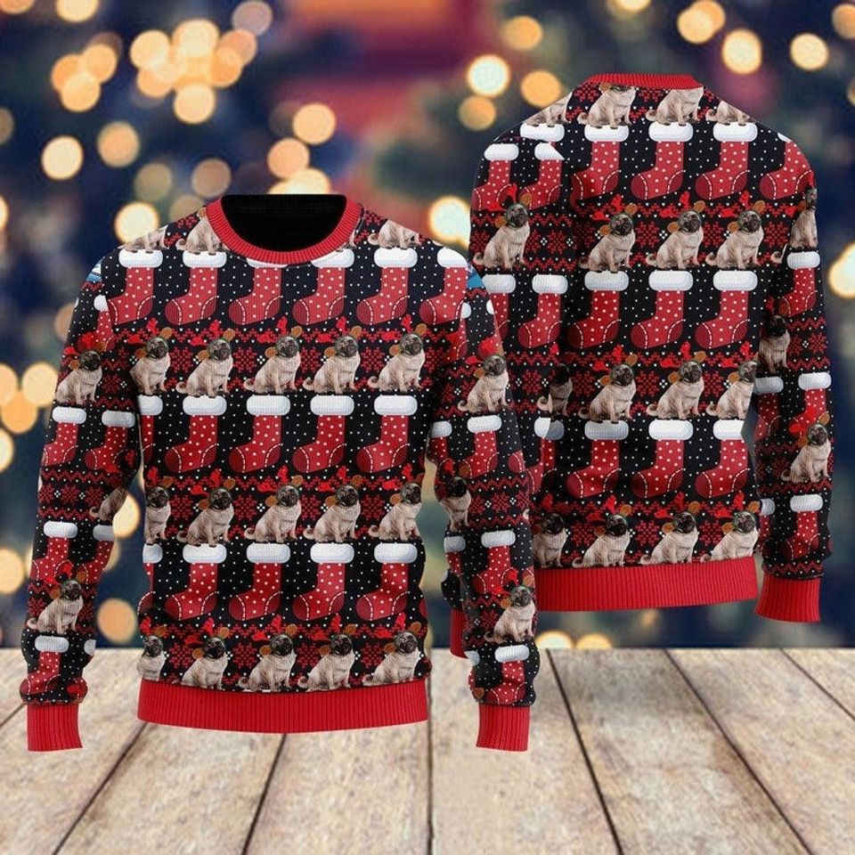 Puppy Dog With Red Xmas Socks Pattern Christmas Sweater