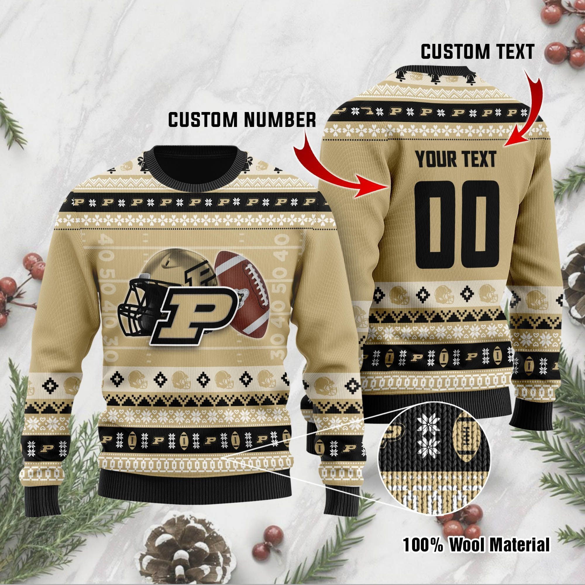 Purdue Boilermakers Custom Name & Number Personalized Ugly Christmas Sweater Adult 3D Funny Matching for family
