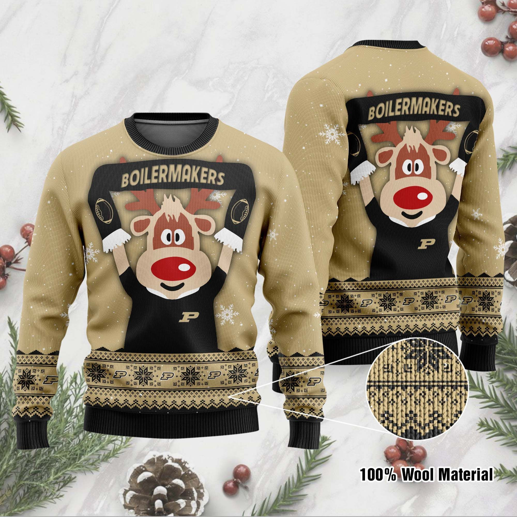 Purdue Boilermakers Funny Ugly Christmas Sweater Adult 3D Funny Matching for family