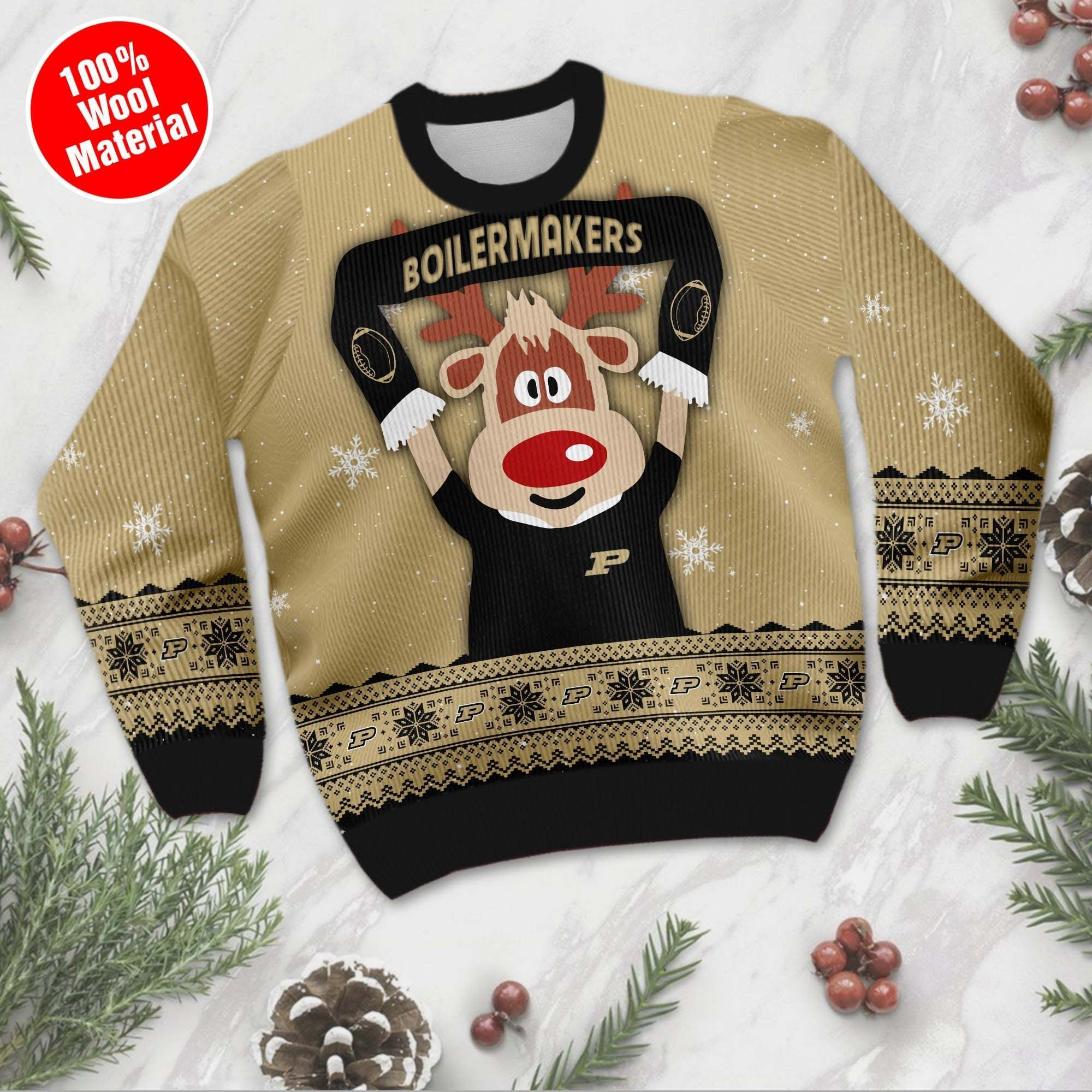 Purdue Boilermakers Funny Ugly Christmas Sweater Adult 3D Funny Matching for family - Image 2