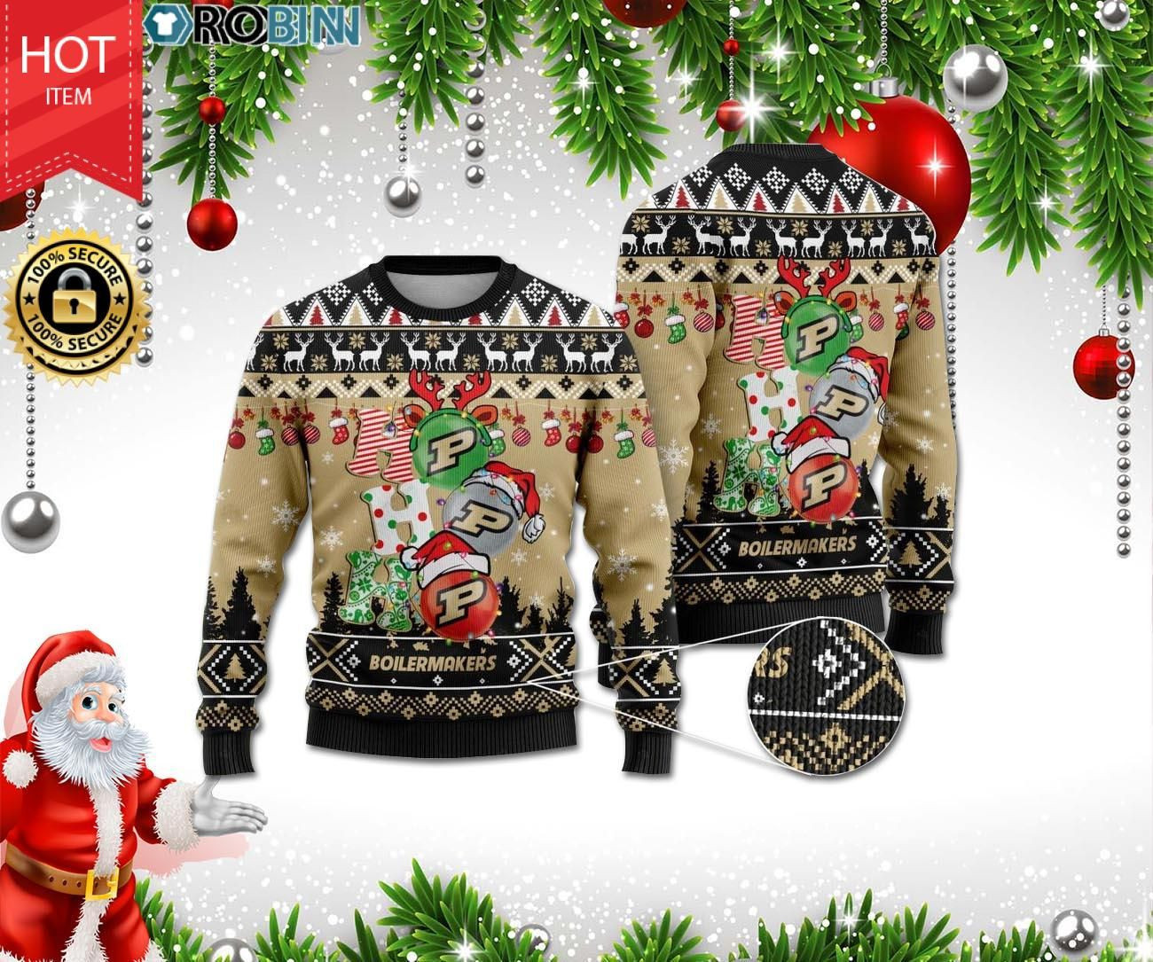 Purdue Boilermakers Ho Ho Ho Ugly Christmas Sweater Adult 3D Funny Matching for family