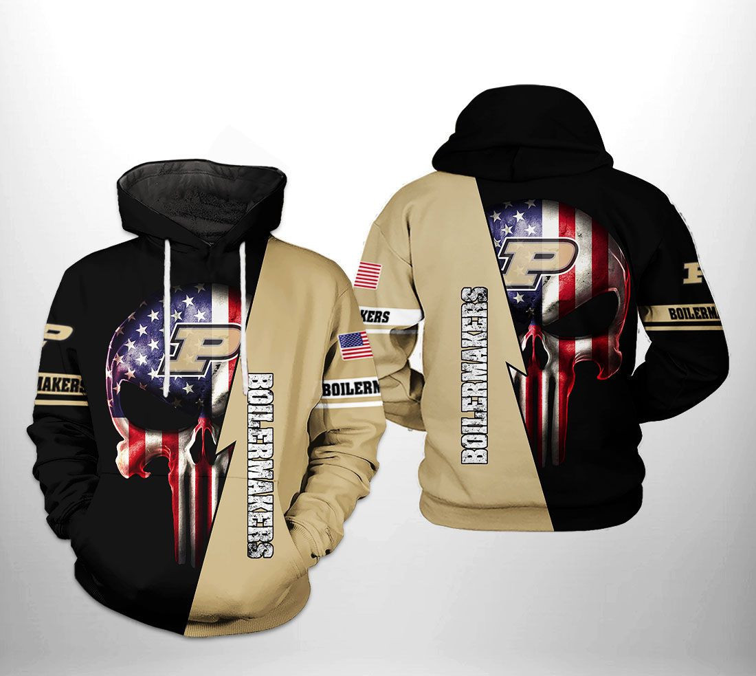 Purdue Boilermakers NCAA US Flag Skull 3D All Over Print Hoodie, Zip Hoodie