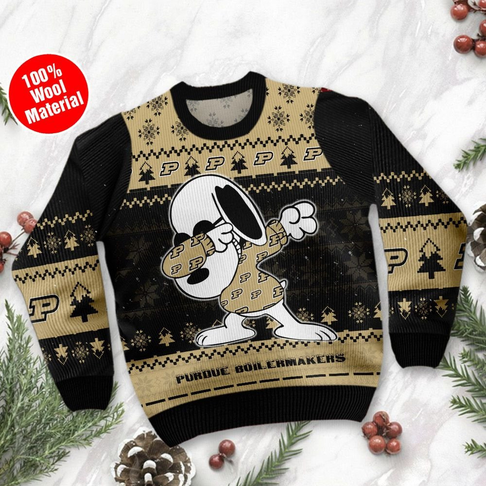 Purdue Boilermakers Snoopy Dabbing Holiday Party Ugly Christmas Sweater Adult 3D Funny Matching for family - Image 2