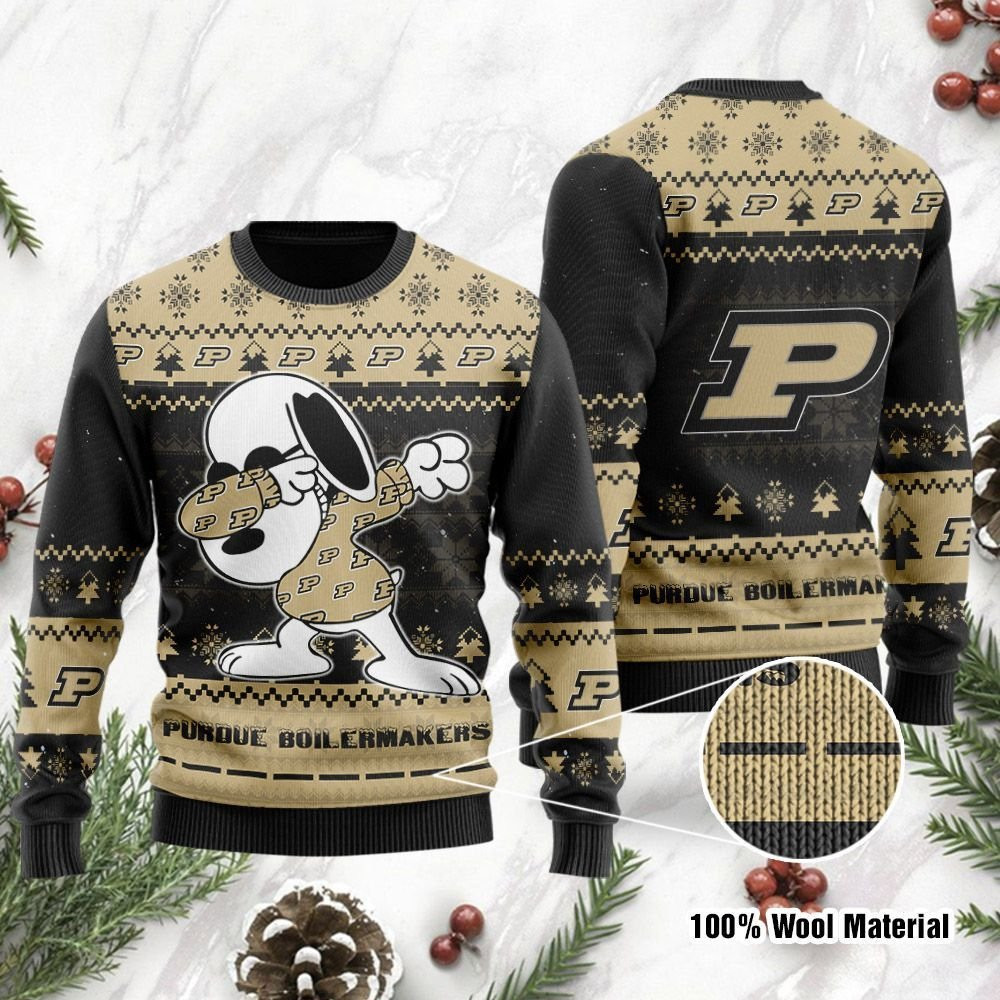 Purdue Boilermakers Snoopy Dabbing Ugly Christmas Sweater Adult 3D Funny Matching for family
