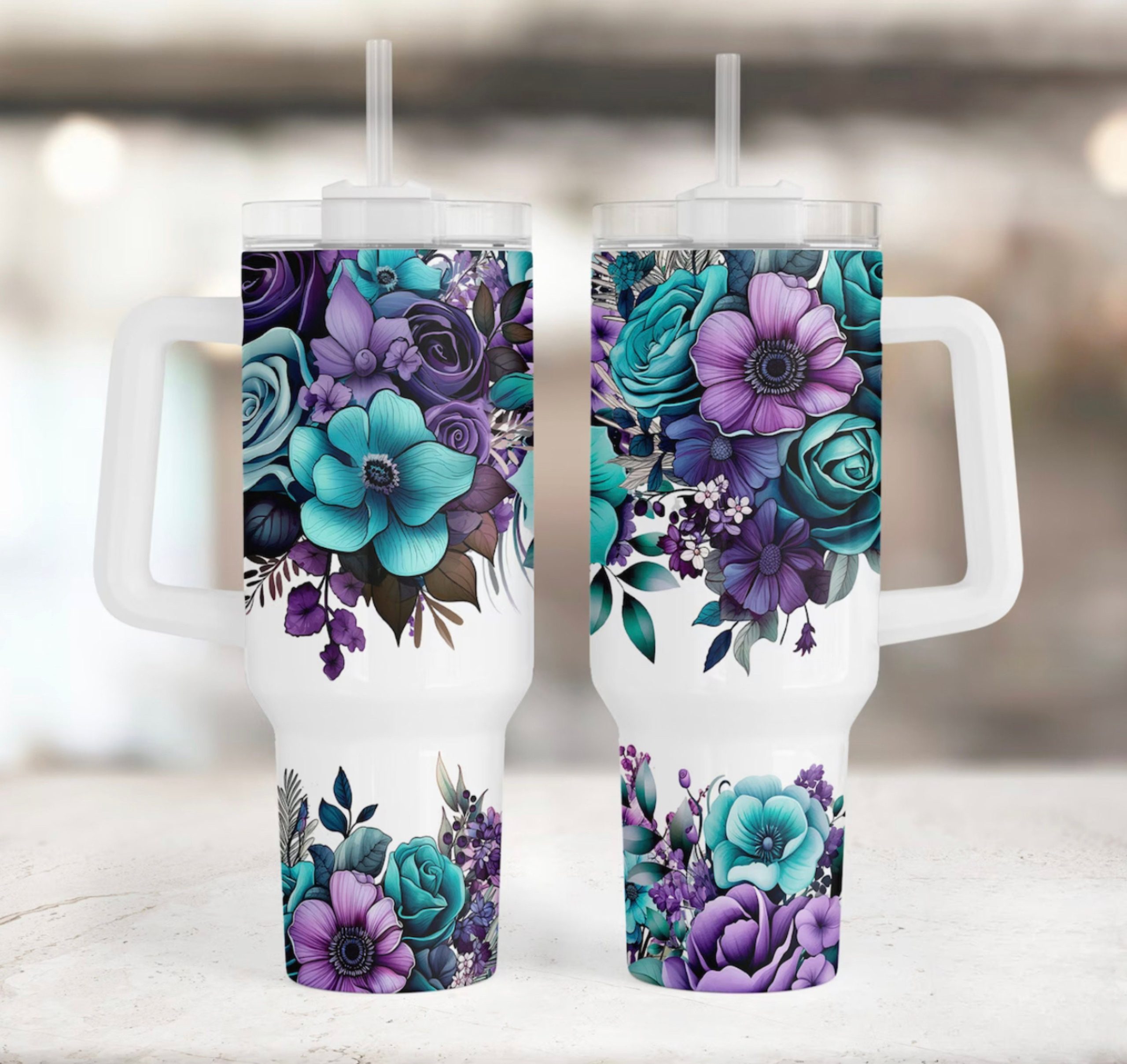Purple And Teal Floral Custom Stanley Cup 40 oz 30 oz Tumbler With HandleTVC2301163