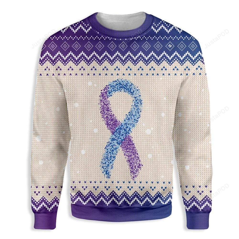 Purple Blue Ribbon Ugly Christmas Sweater Adult 3D Funny Matching for family