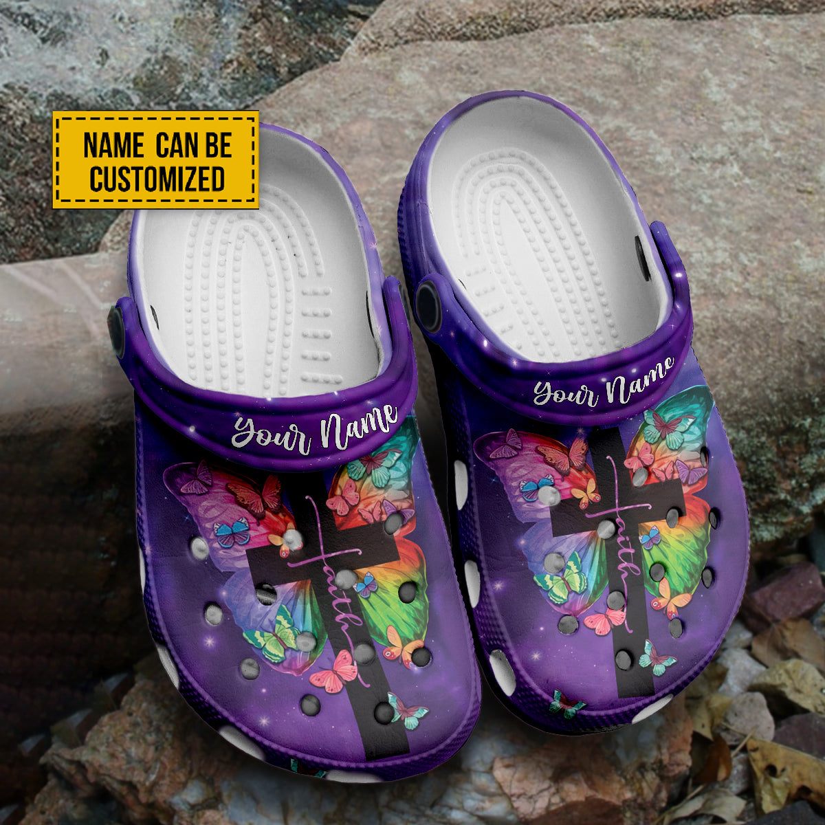 Purple Butterfly Faith Jesus Customized Crocs Crocband Clogs Shoes Comfortable For Men Women and Kids Gift For Jesus Lovers