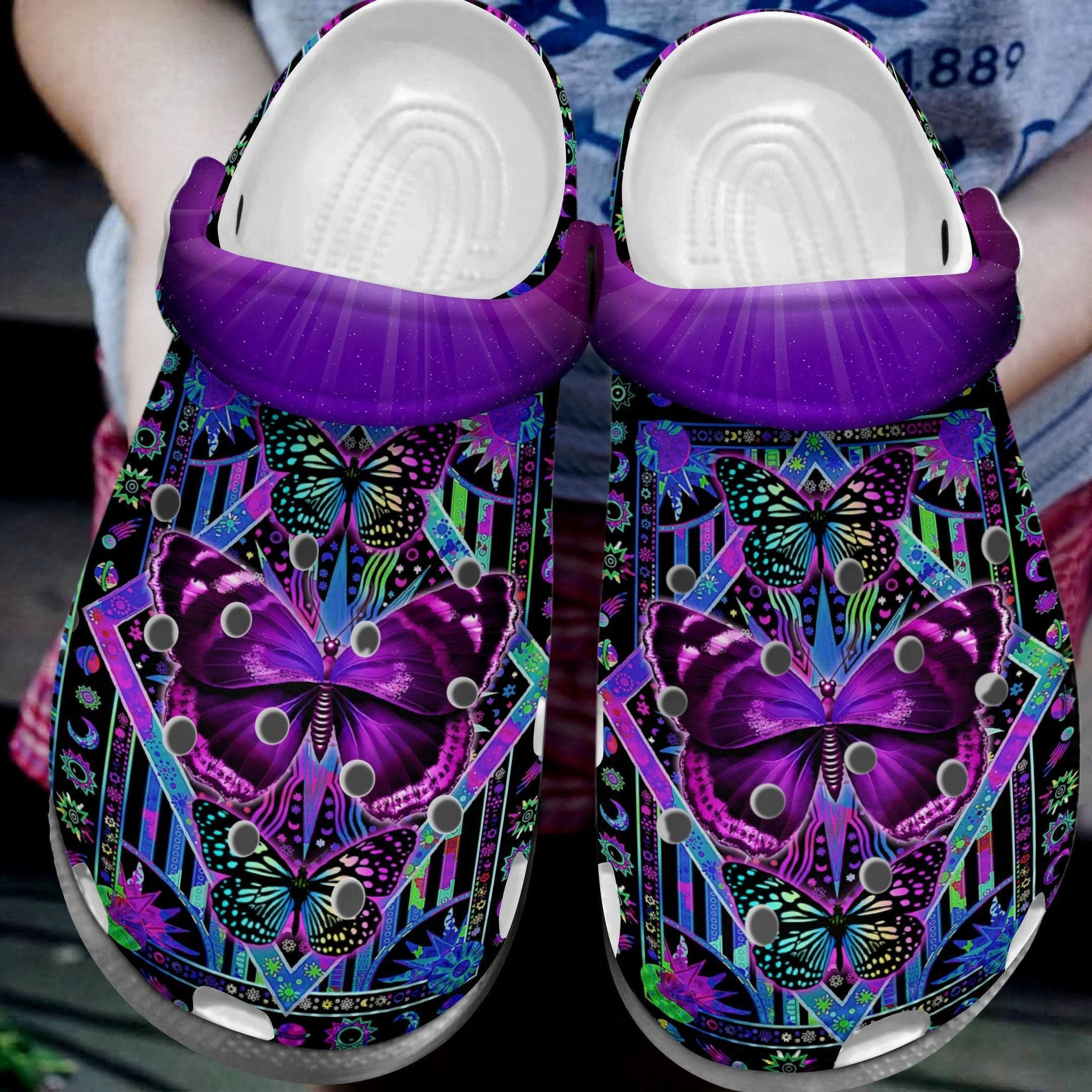 Purple Butterfly Hippie Trippy Shoes Clogs - Butterfly Bling Shoes Clogs Gifts Birthday Women