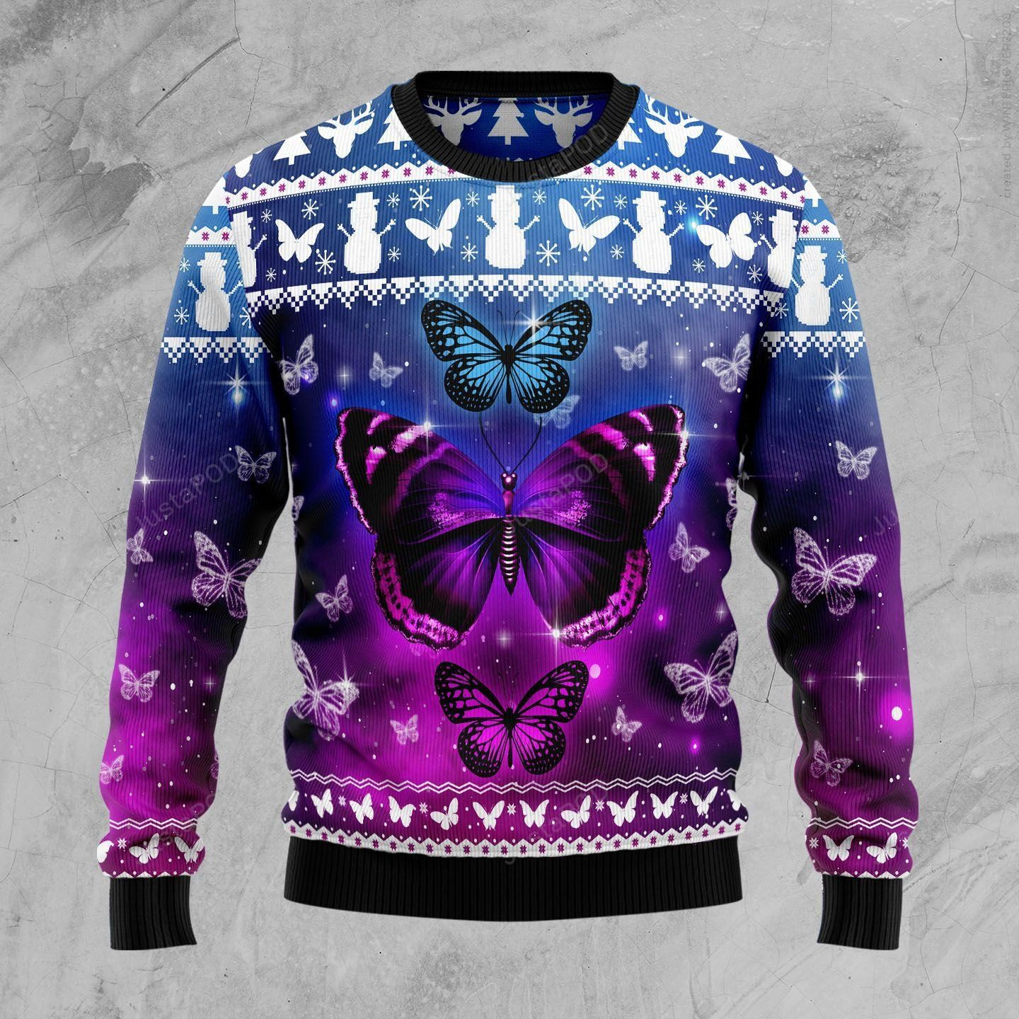 Purple Butterfly Ugly Christmas Sweater Adult 3D Funny Matching for family