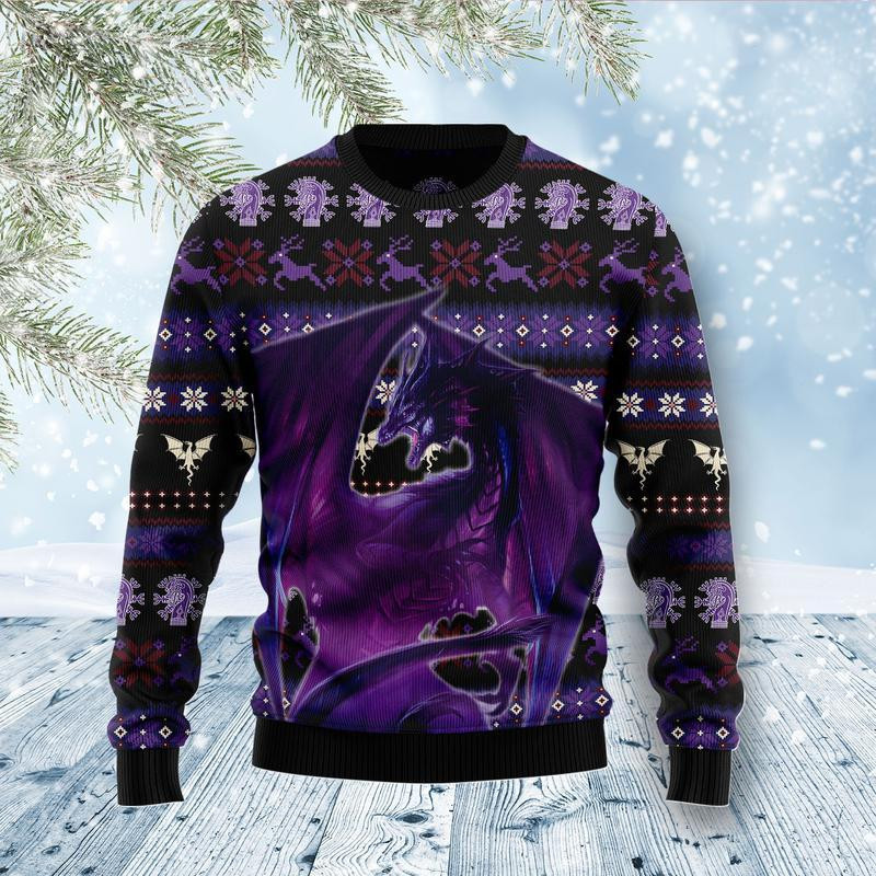 Purple Dragon Ugly Christmas Sweater Adult 3D Funny Matching for family