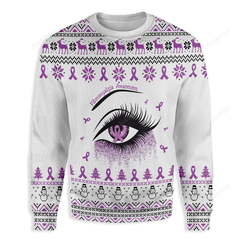 Purple Eye Fibromyalgia Awareness Ugly Christmas Sweater Adult 3D Funny Matching for family