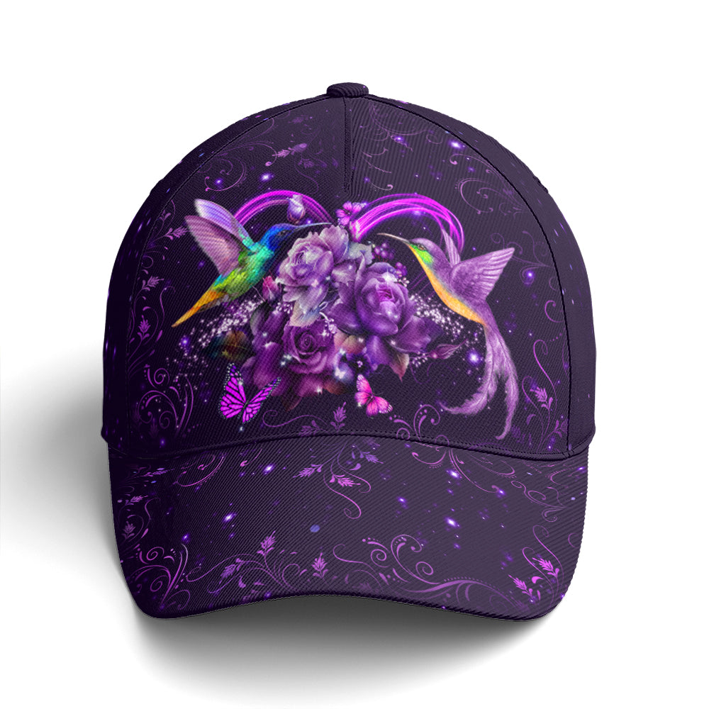 Purple Floral Couple Hummingbird Baseball Cap Trucker Hats Custom Hats Gifts For Men & Women