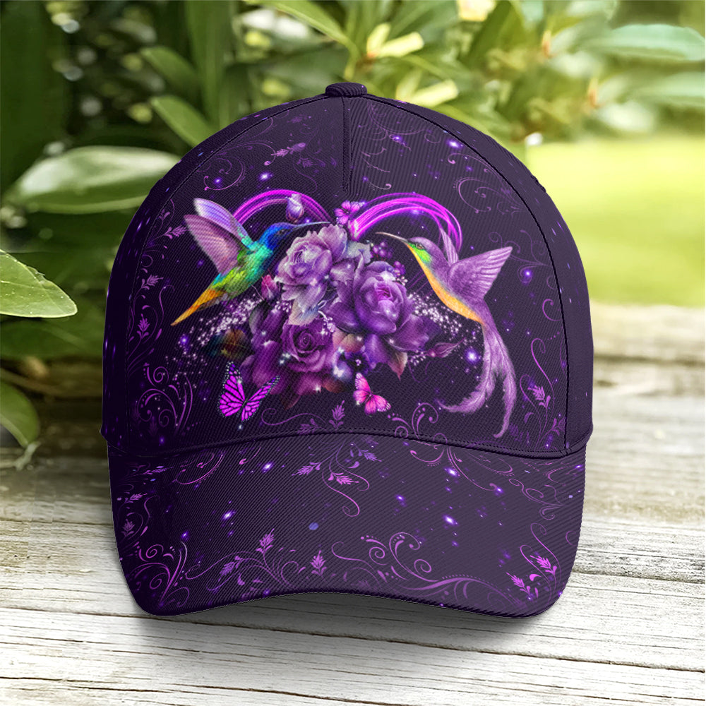 Purple Floral Couple Hummingbird Baseball Cap Trucker Hats Custom Hats Gifts For Men & Women