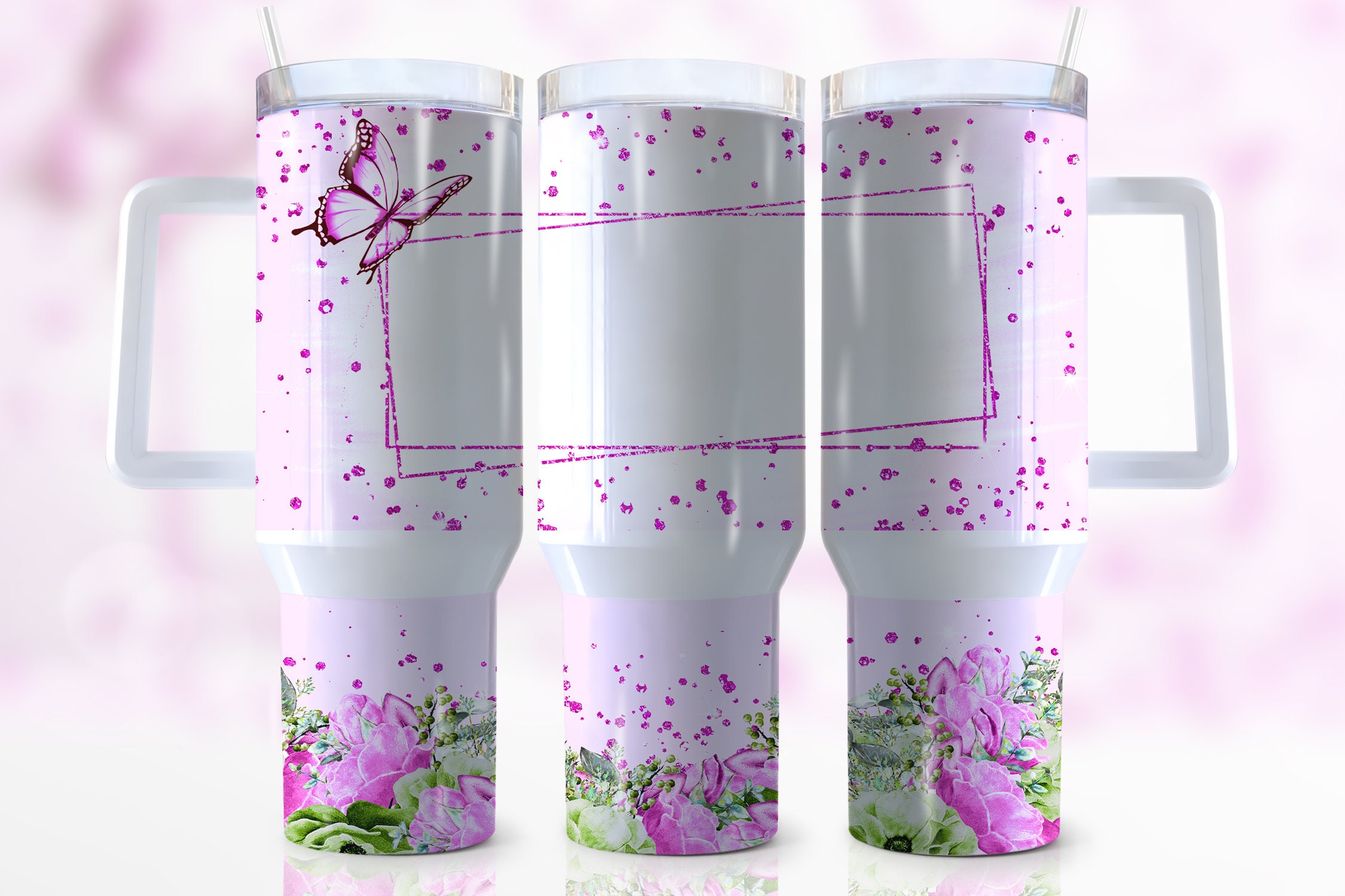 Purple Glitter Floral Custom Stanley Cup 40 oz 30 oz Tumbler With HandleTVC2301954