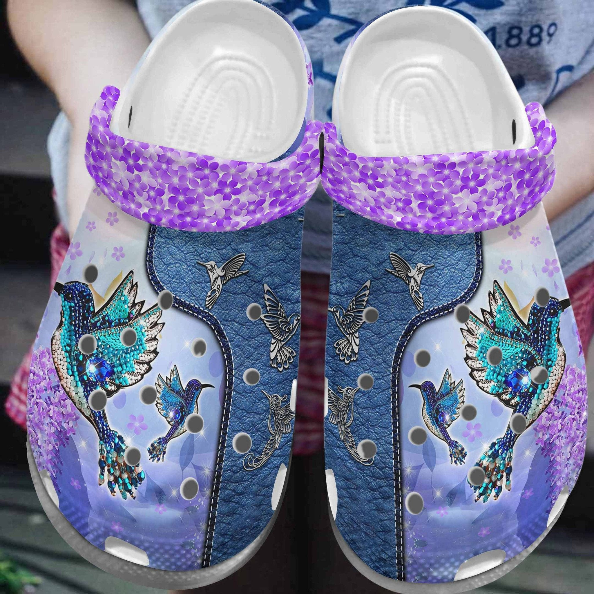 Purple Hummingbird Twinkle Shoes - Hummingbird clogs Birthday Gift Women- Purple-Hmb