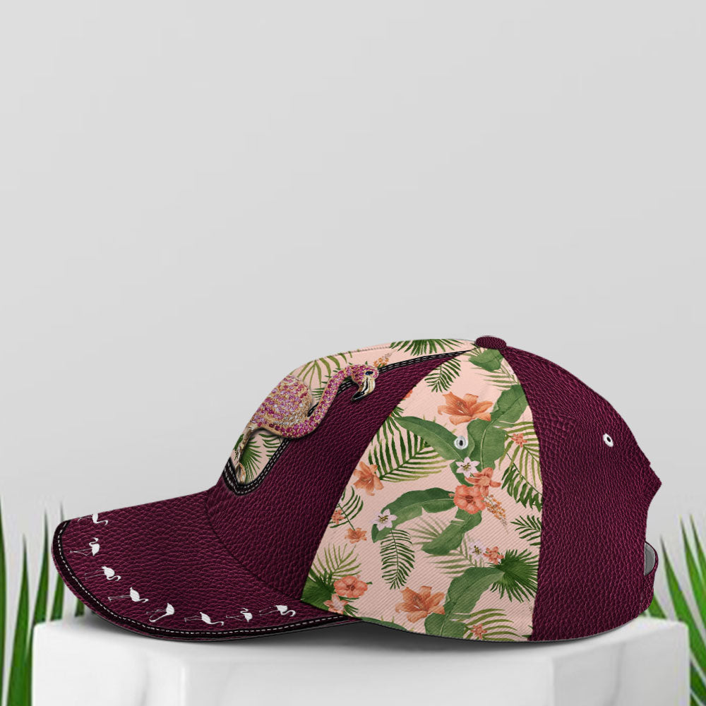 Purple Leather Style Tropical Floral Flamingo Baseball Cap Trucker Hats Custom Hats Gifts For Men & Women