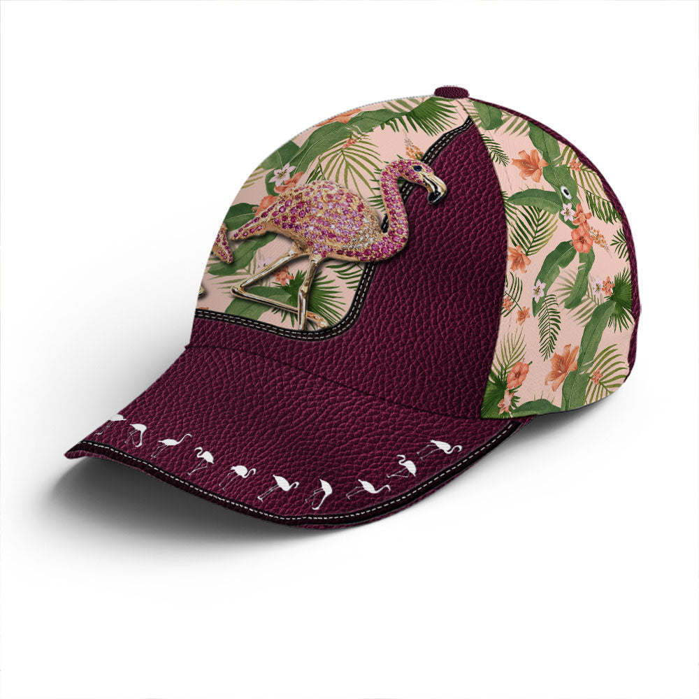 Purple Leather Style Tropical Floral Flamingo Baseball Cap Trucker Hats Custom Hats Gifts For Men & Women