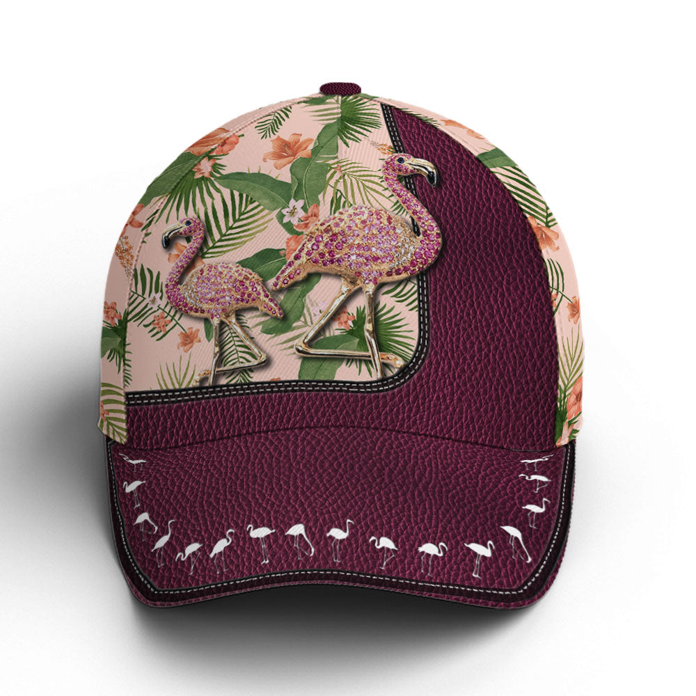 Purple Leather Style Tropical Floral Flamingo Baseball Cap Trucker Hats Custom Hats Gifts For Men & Women