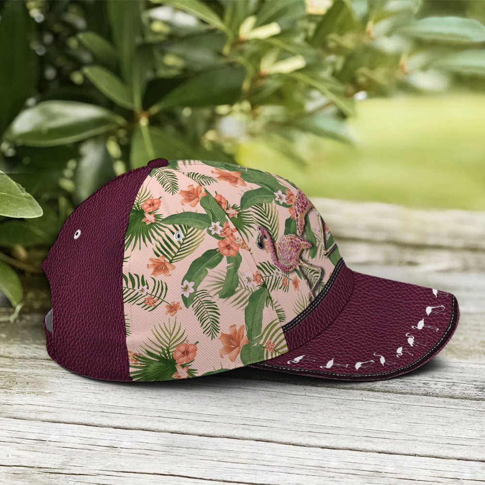 Purple Leather Style Tropical Floral Flamingo Baseball Cap Trucker Hats Custom Hats Gifts For Men & Women